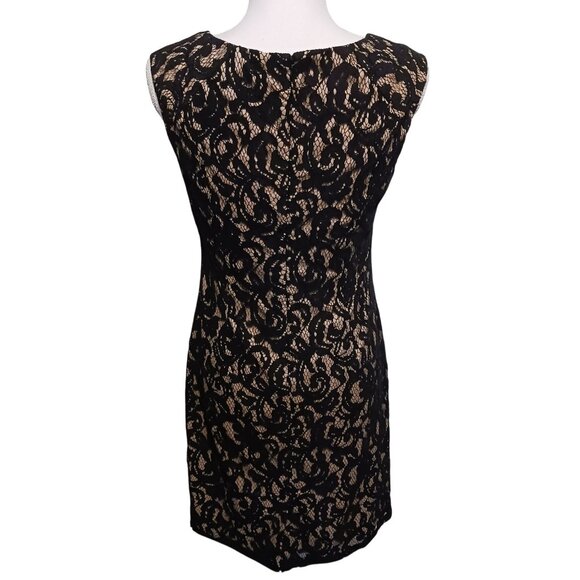 Adrianna Papell Embroidered Lace Overlay Sheath Dress Size 10 Black & Gold/Nude - Picture 7 of 14
